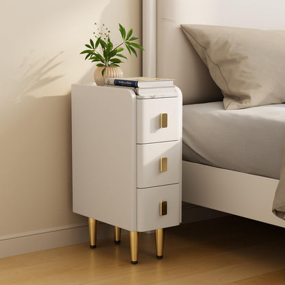 AQIMUELE Narrow Nightstand, Side Table with 3 Drawers, Bedside Cabinet with Elegant Leather Surface, Night Table for Bedroom, Living Room