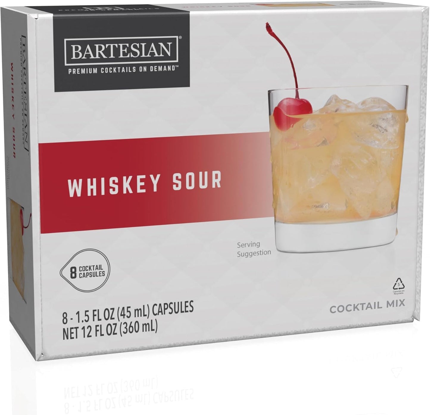 Bartesian Whiskey Sour Cocktail Mix - Whiskey Cocktail Ingredients - Bartesian Cocktail Capsules - Non-Alcoholic Cocktail Mix - Set of 8 Capsules