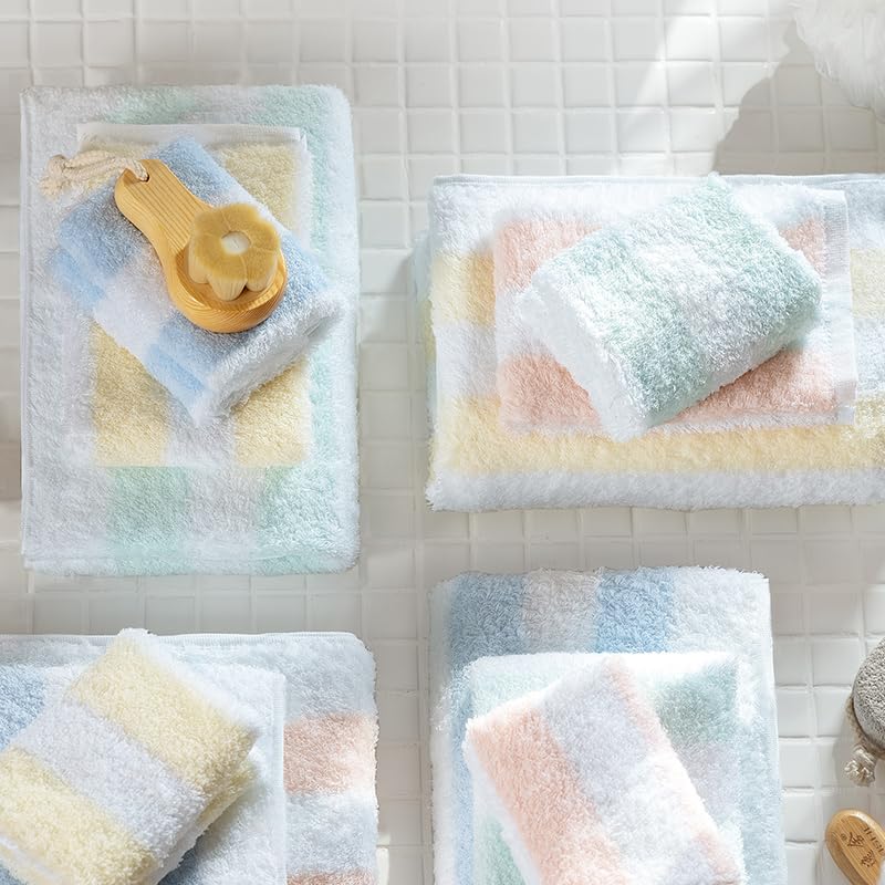 Vie TRIOMPHE Luxury Striped Bath Towel Set of 6 100% Long Staple Cotton Zero Twist Soft Lightweight Absorbent Quick Dry Blue Green