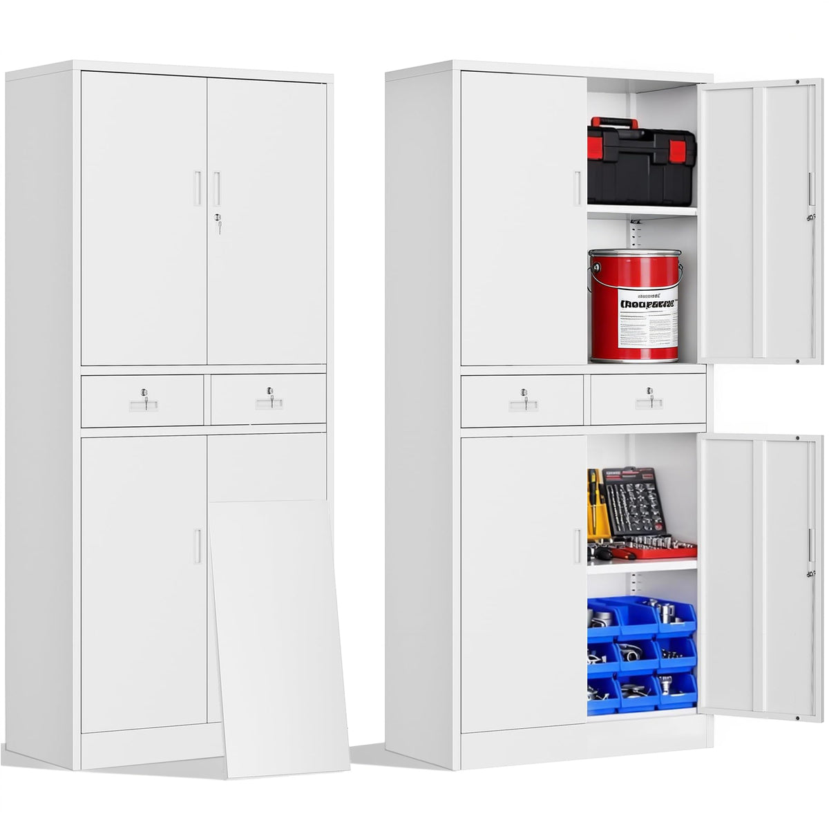 Metal Storage Cabinet, Tall Locking Storage Cabinet, White, 180*80*40cm