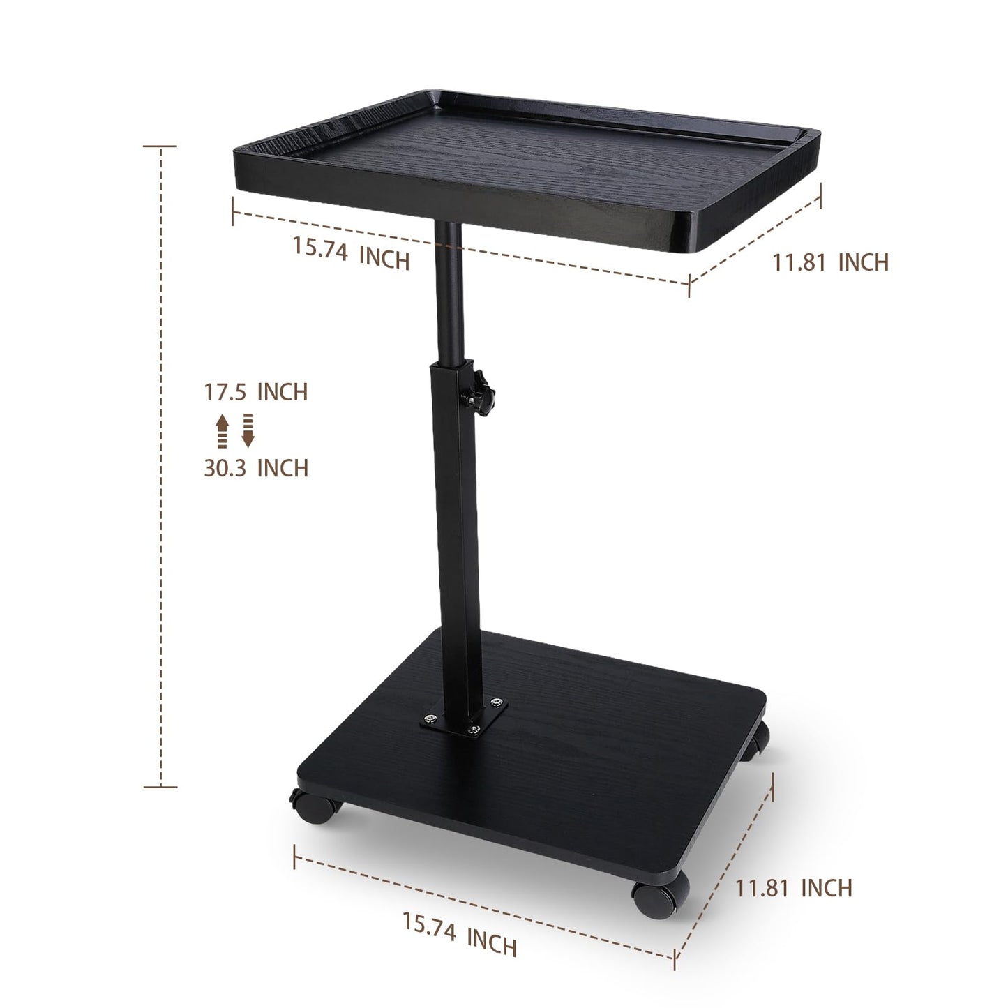 C Table End Table Adjustable Height 360° Swivel TV Tray Table With Wheels