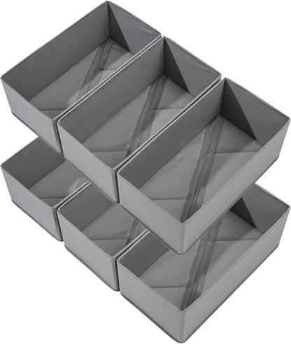 DIRXVMC Sock Underwear Drawer Organisers 6 packs Dresser Drawer Organizers Foldable Wardrobe Storage Box Fabric Drawer Dividers for Bra, Socks