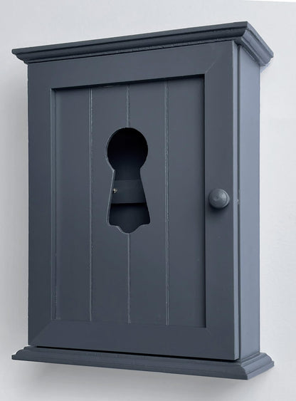 GreyZouq Wooden Key Cabinet Wall Mounted, Keyhole Window Design, Key Holder for Wall with 6 Hooks, Decorative Key Organiser, Magnetic Door Closure