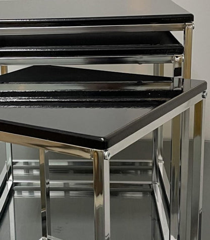 ASPECT Murano Set of 3 Nesting Table Gloss Wooden Tops (Black)
