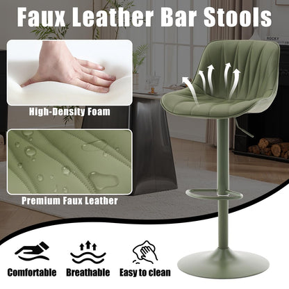 YOUNIKE Bar Stools Set of 2, Modern Upholstered Faux Leather Barstools with Back, Swivel Tall Adjustable Counter Height Bar Chairs