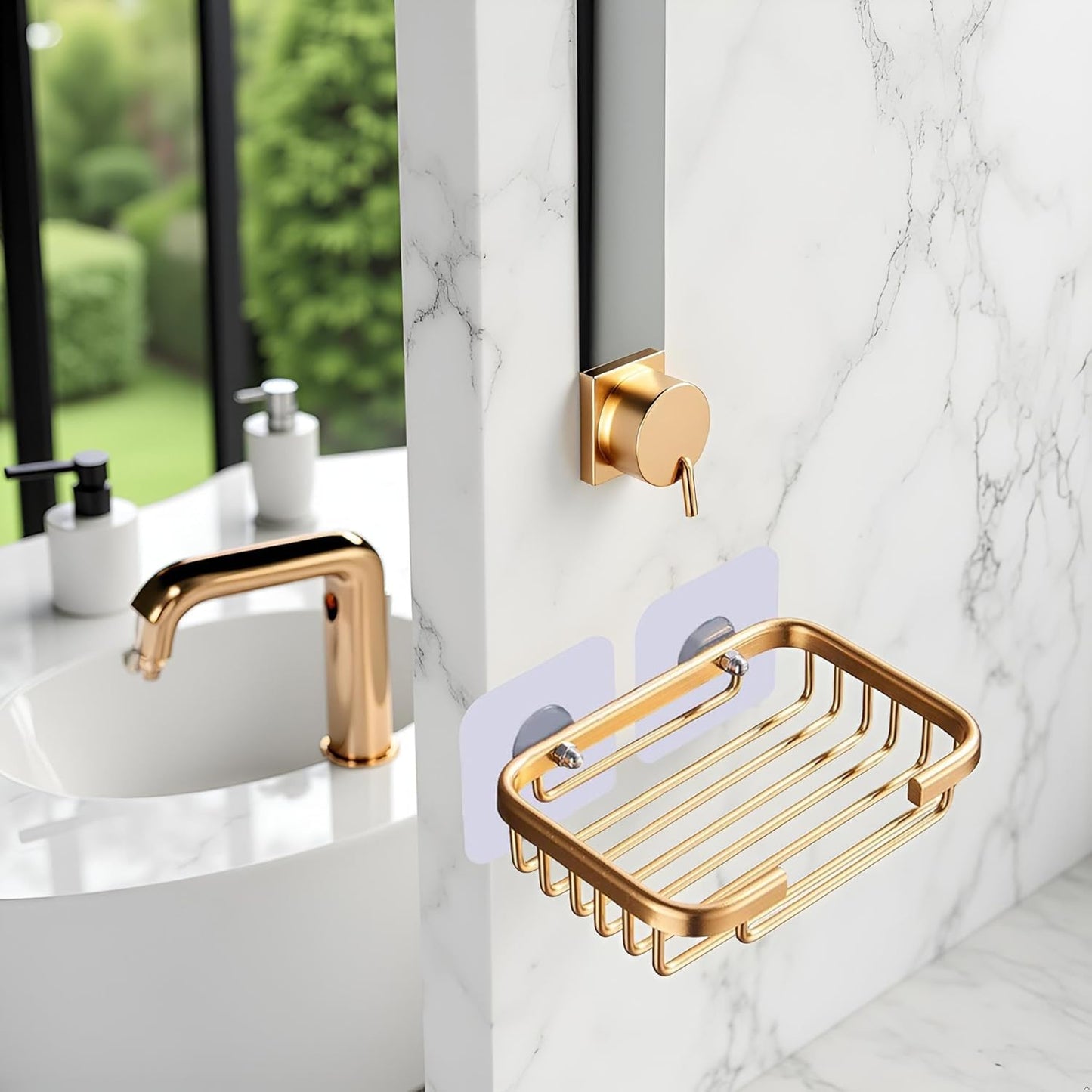 Gold Soap Dish for Shower Creative Hanging Drain Rack,Self Adhesive Soap Dish Holder,Soap Holder Soaps Dishs Storage Rack,Damage Free Hanging