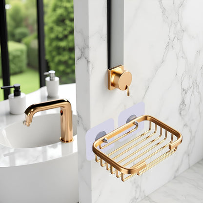 Gold Soap Dish for Shower Creative Hanging Drain Rack,Self Adhesive Soap Dish Holder,Soap Holder Soaps Dishs Storage Rack,Damage Free Hanging