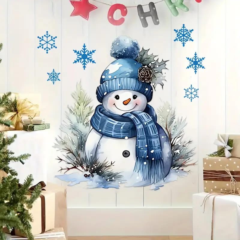 Christmas Snowman Snowflake Toilet Cover Sticker Decals,Fish Bird Flower Leaf Waterproof Toilet Lid Tank Seat Decals Cistern Self-Adhesive Bathroom
