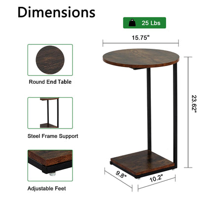 HDANI C-Shaped Side Table,Round End Table under Sofa,Bedside Table,Sofa Side Table with Metal Frame, Small Coffee Snack Table for Living Room