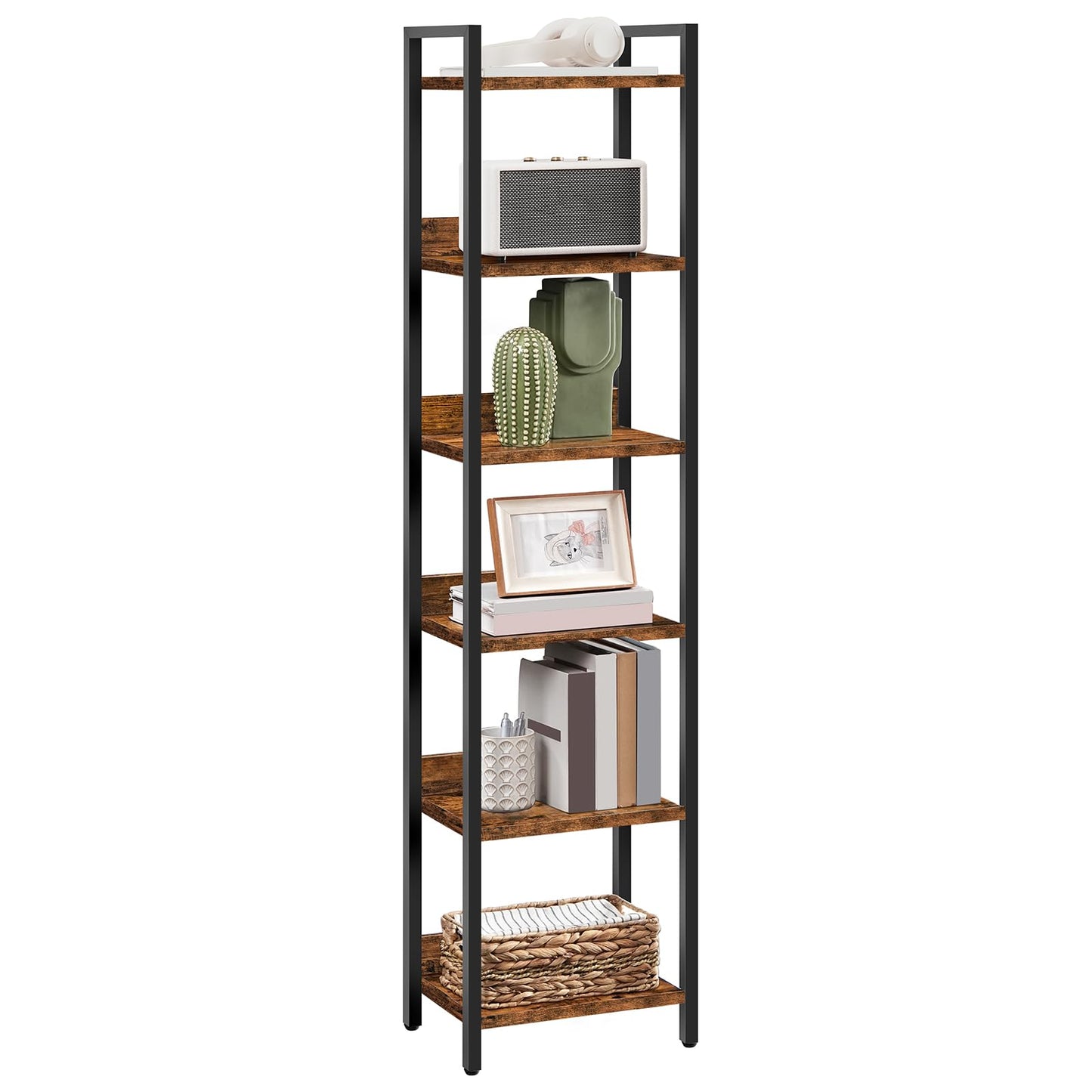 MAHANCRIS Bookshelf, 6-Tier Bookcase, Standing Book Shelf for Small Space, Storage Shelf Organizer, for Living Room, Bedroom, Study, Balcony