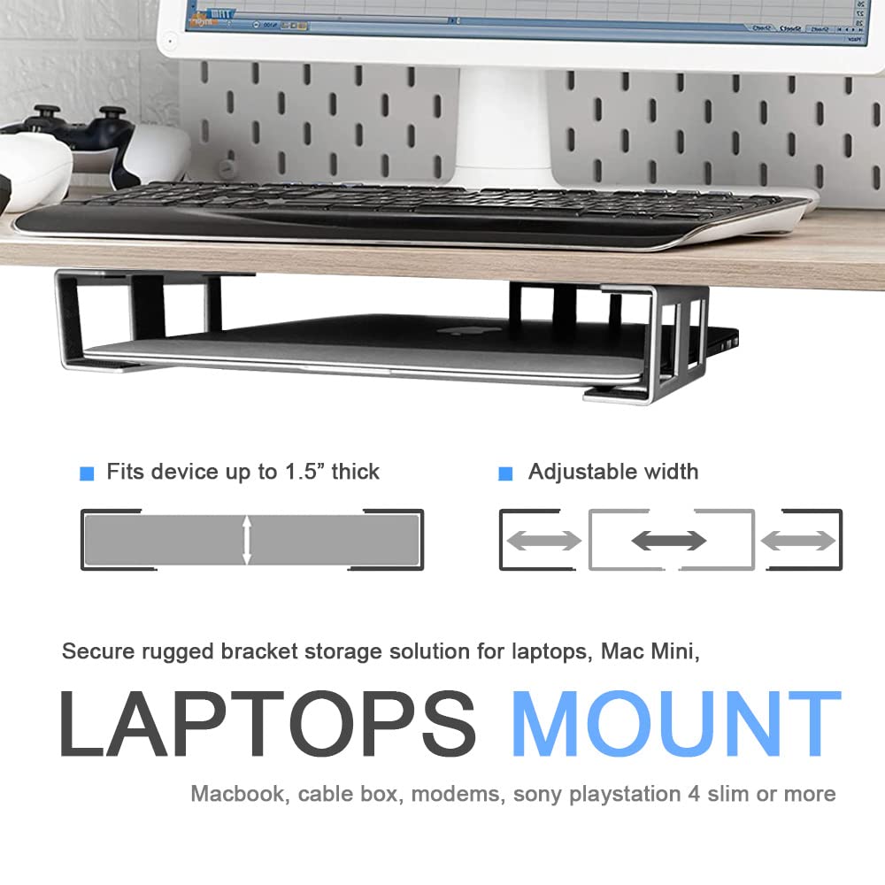 JEMACHE Under Desk Laptop Mount, Metal Under Table Desk Holder for Laptop, Mac Mini, MacBook, Keyboard with Anti-Scratch Silicone (Silver)