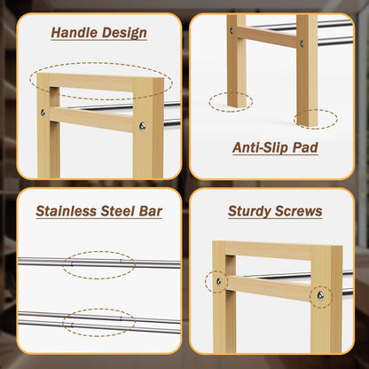 LEMIKKLE Shoe Rack Wooden, 2-Tier Oak Shoe Rack Expandable Stainless Steel Design, Ideal for Small Shoe Storage for Narrow Space