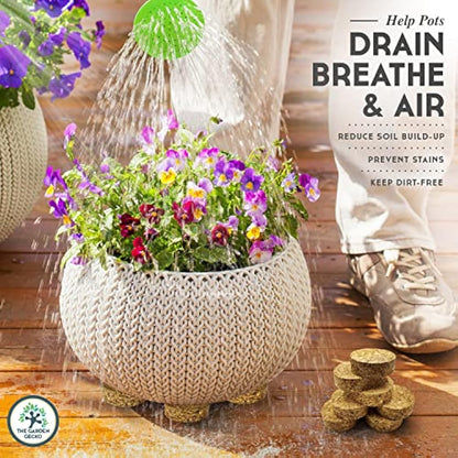 The Garden Gecko Invisible Pot feet for outdoor plant pots and flowers solid agglomerated cork, large-grain pot risers | 24 PACK | Cork