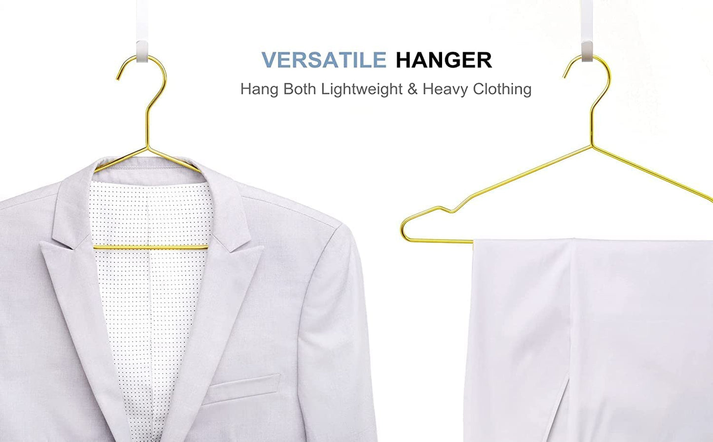 Amber Home 20pcs Shiny Metal Coat Hangers, Iron Shirt Hangers, Gold