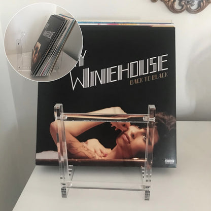YAYODS Clear Vinyl Record Storage - Premium Acrylic Display Stand for up to 50 LPs, Concise Desktop Album Storage Holder