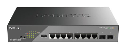 D-Link DSS-200G-10MP/B 10-Port Gigabit PoE+ Smart Surveillance Switch 8x 1000BASE-T PoE+ and 2x SFP, 802.3af/at, 130W PoE budget, Extend to 250m,