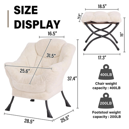 SESHINELL Armchair with Ottoman, Comfy Upholstered Lounge Reading Chair with Side Pocket and Armrests
