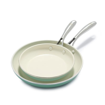 GreenLife Artizan Healthy Ceramic Non-Stick 20 cm and 26 cm Frying Pan Skillet Set, Stainless Steel Handle, PFAS-Free, Induction, Oven Safe, Turquoise