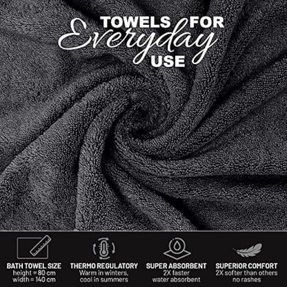 X11 Homeware Bath Towels Pack of 4 Egyptian Cotton Towel Set Highly Absorbent Soft Bathroom Towels Set of 4 Ring Spun Cotton Quick Dry Large Towels (Black)