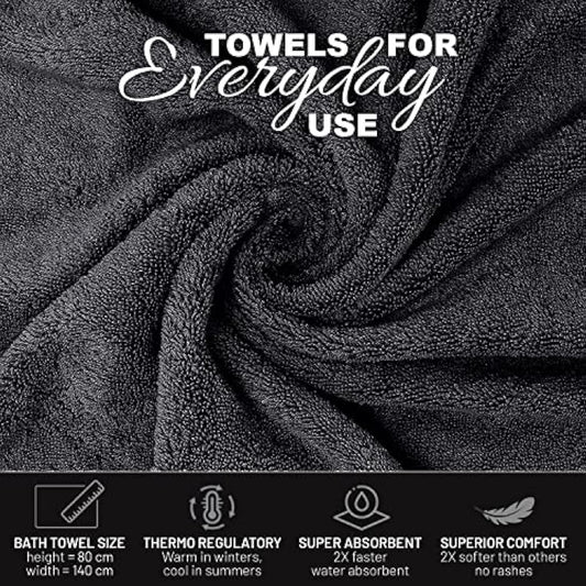 X11 Homeware Bath Towels Pack of 4 Egyptian Cotton Towel Set Highly Absorbent Soft Bathroom Towels Set of 4 Ring Spun Cotton Quick Dry Large Towels (Black)