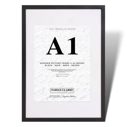 Fabian Clarke London A1 Modern Black Wooden Picture Photo Frame with White A2 Mount to Hang Portrait or Landscape