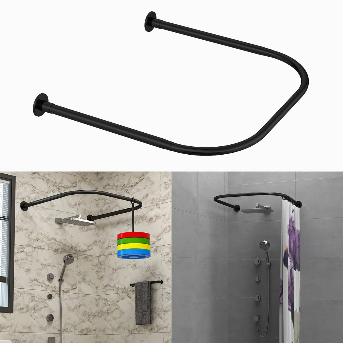 Tanxih U Shower Curtain Rod Adjustable Stainless Steel U Shaped Rack Drill Free Install for Bathroom, Bathtub, Clothing Store