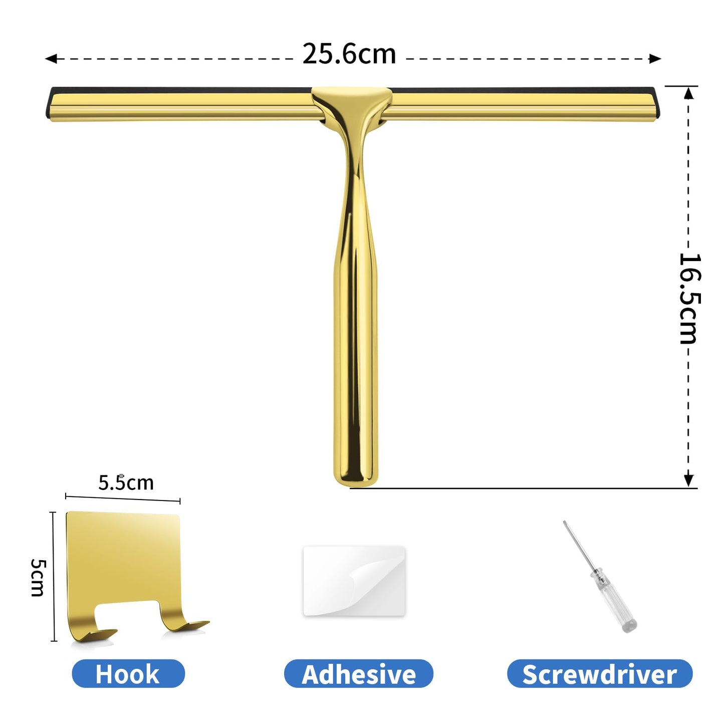 Suimlmta Shower Squeegee Gold 10Inch Window Bathroom Squeegee Metal Shower Screen Wiper with Hook Window Scraper Cleaner for Shower Glass Door