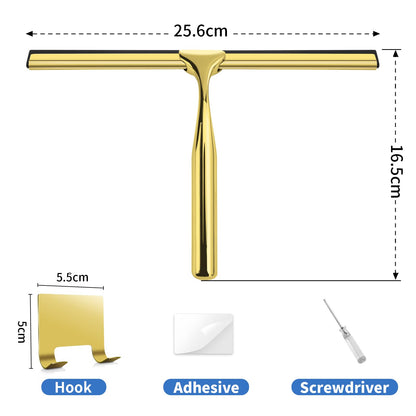 Suimlmta Shower Squeegee Gold 10Inch Window Bathroom Squeegee Metal Shower Screen Wiper with Hook Window Scraper Cleaner for Shower Glass Door