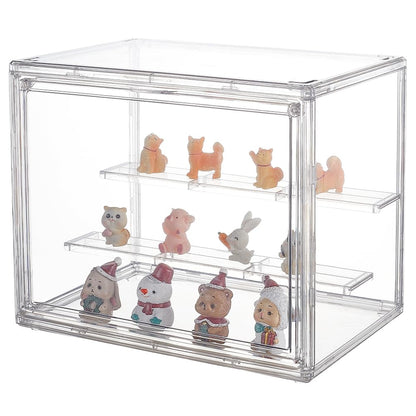 NBEADS 2-Tier Clear Display Case Acrylic Box, Whole Scene Riser Display Stands with Door Plastic Countertop Figure Stand Shelves for Collectible
