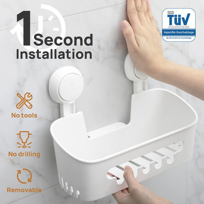 LEVERLOC Shower Caddy Suction Set Bathroom Accessories Storage 2 Pack White