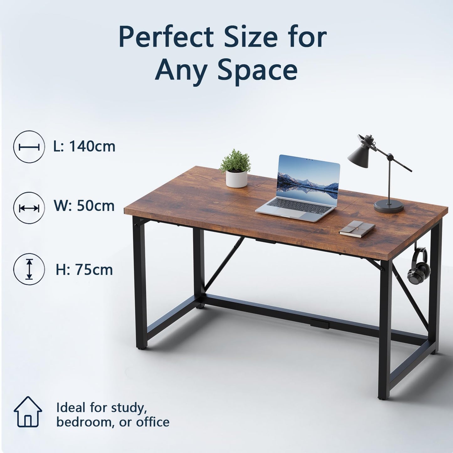 JUMMICO 140×50cm Computer Desk, Compact Home Office Writing Desk, Study Laptop Workstation for Limited Space, Quick Assembly, Metal Frame