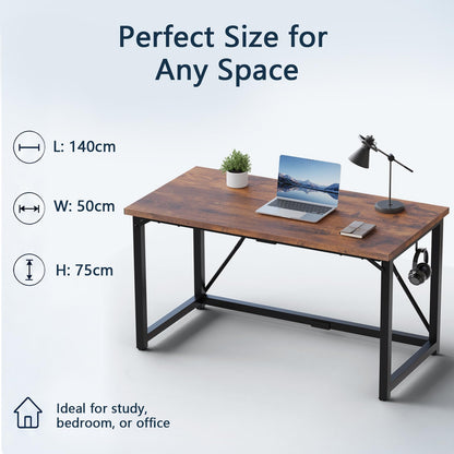 JUMMICO 140×50cm Computer Desk, Compact Home Office Writing Desk, Study Laptop Workstation for Limited Space, Quick Assembly, Metal Frame