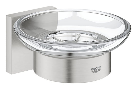 GROHE Start Cube Soap Dish with Holder (Material: Glass and Metal, Wall Mounted, Concealed Fastening, with Screws and Dowels), Size 125 mm, Easy to