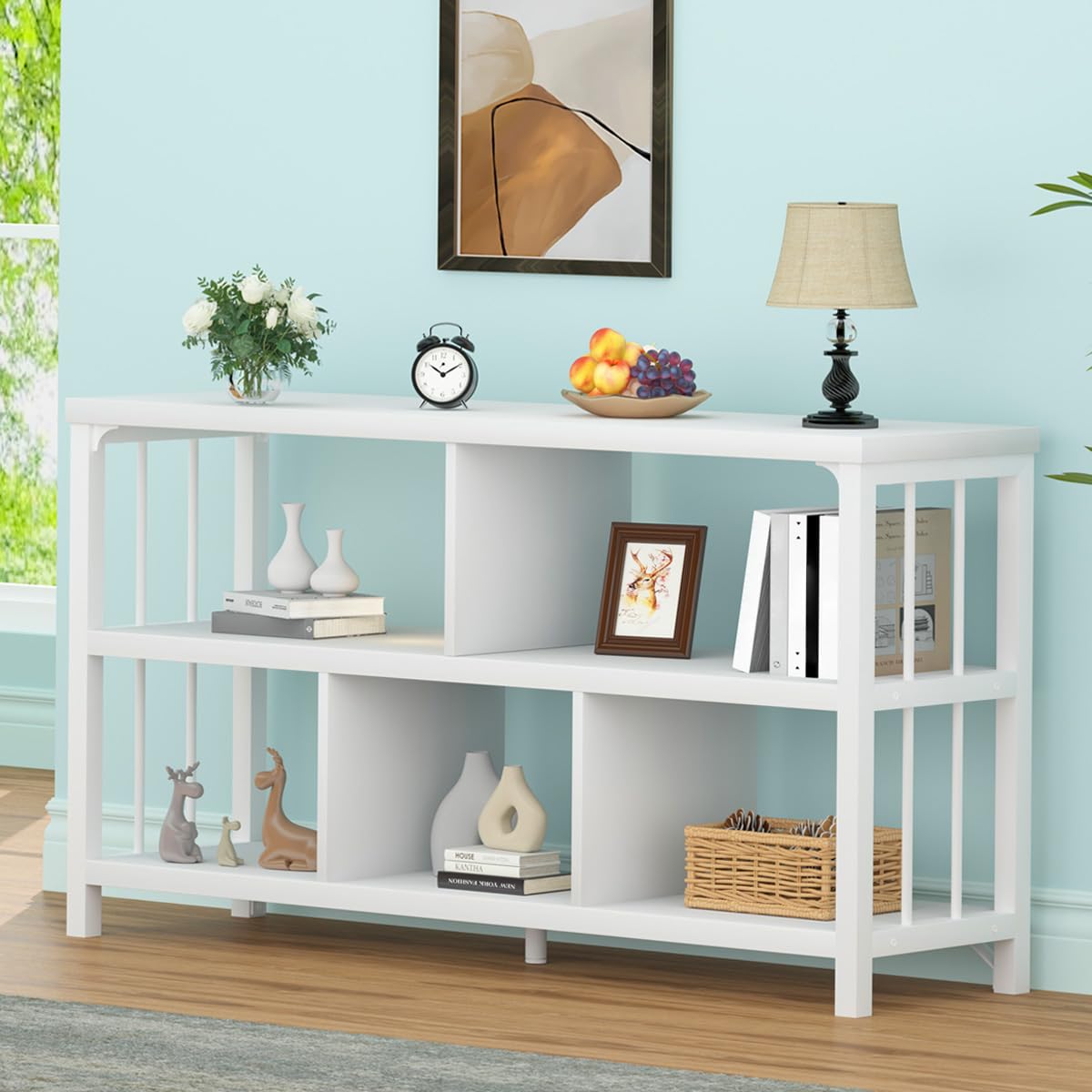 IBF 5 Cube Storage Organizer Bookshelf Low Bookcase 120cm White Oak