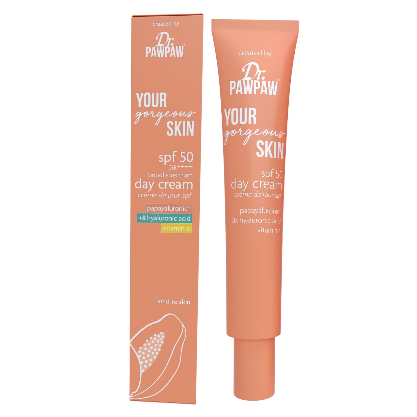 Dr.PAWPAW YOUR gorgeous SKIN SPF 50 Day Cream (45ml), Vegan Daily Face Cream with PAPAYALURONIC & Vitamin E, Lightweight Hydrating Moisturiser with