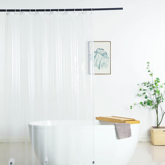 WellColor Clear Shower Curtain Liner 72 x 75 inch, PEVA Heavy Duty Shower Liner with 3 Weighted Magnets, Transparent, 100% Waterproof