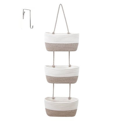 URCheers 3-Tier Over the Door Hanging Basket, Wall Mount Hanging Storage Organiser Woven Rope