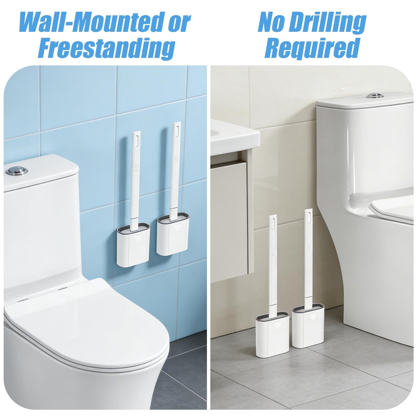 Toilet Brush, 1 Pack Bathroom Silicone Toilet Brushes and Holder Sets with No-Slip Long Plastic Handle and Soft Flexible Bristles