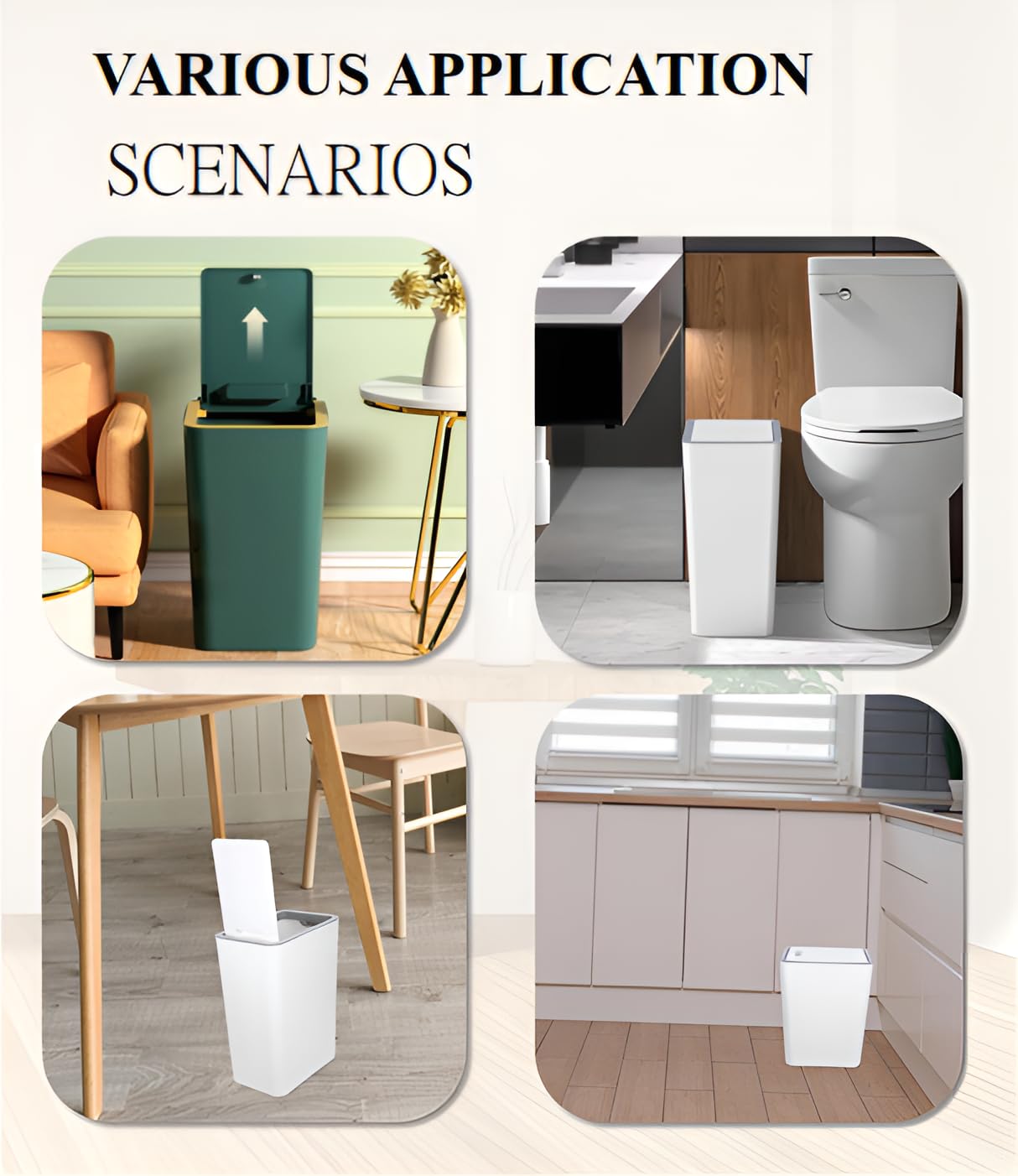 Bedroom Bin,Push Button Plastic Bin for Bedroom,10L Slim Bathroom Bin with Lid,Narrow Waste Bin for Bathroom Anti-Odour,Plastic Thin Trash Can for