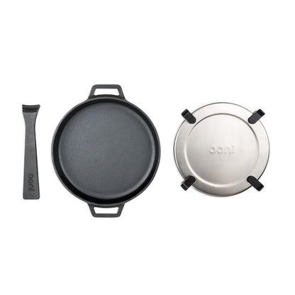 Ooni Cast Iron Skillet Pan - 9" Round Cast Iron Skillet with Removable Handle and Sainless Steel Trivet, Cast Iron Frying Pan, Pre-Seasoned Non-Stick