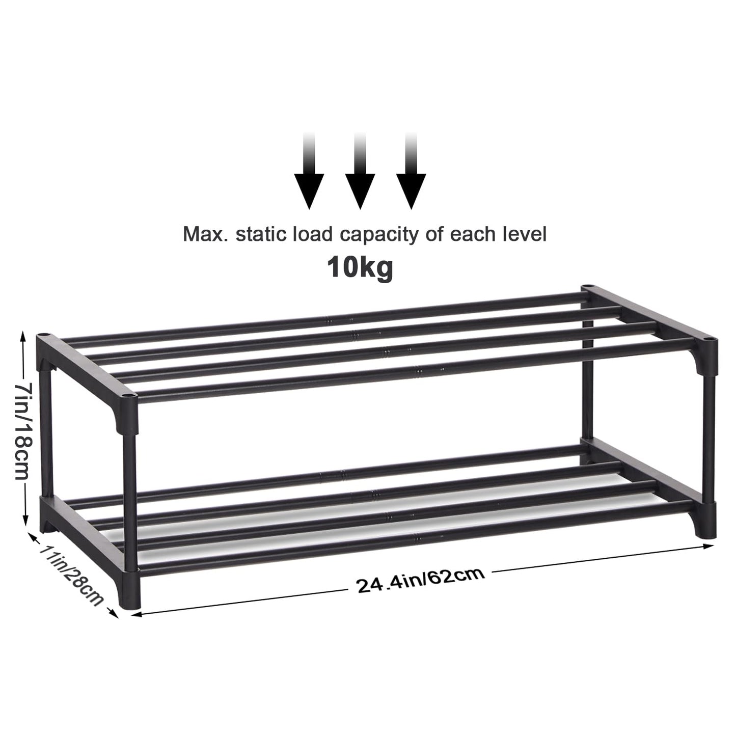 XIANGLV Shoe Rack, 2-Tier Shoe Rack Small, Can Hold 6 Pairs of Shoes, Shoe Shelf Storage Organizer,Anti-Rust Coating, Suitable for Dormitory