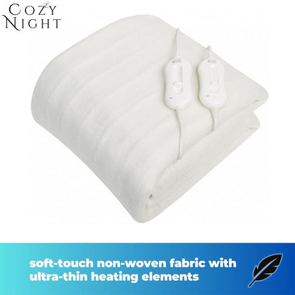 Cozy Night Double Electric Blanket, Size 140 x 192cm, Soft Fitted Underblanket Mattress Cover, Quick Fit Corner Straps, 3 x Heat Settings, Dual