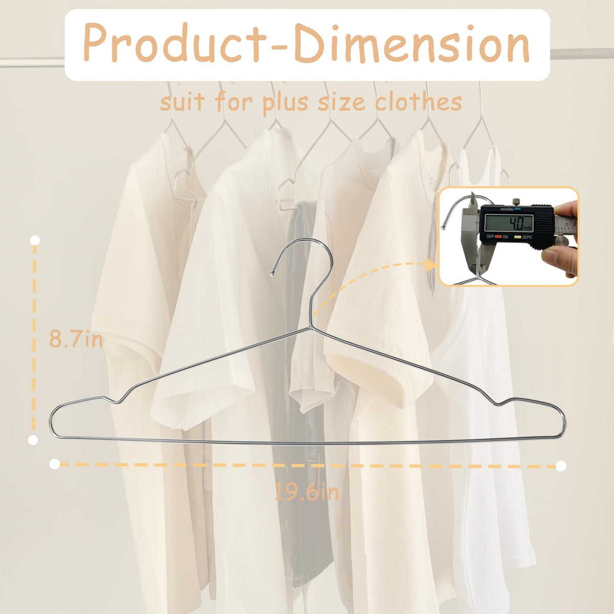 Extra Wide Wire Hangers for Plus Size Clothes, 19 Inch Stainless Steel Plus Size Hangers Ideal for XL, XXL Shirts, Coats, Dresses, Etc. Silver. 50pk.