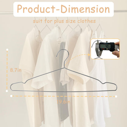 Extra Wide Wire Hangers for Plus Size Clothes, 19 Inch Stainless Steel Plus Size Hangers Ideal for XL, XXL Shirts, Coats, Dresses, Etc. Silver. 50pk.