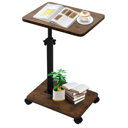 KUKKUME C Shaped Side Table Height Adjustable Sofa Table Over Bed Table with 360° Swivel Tray and Wheels Under Sofa End Table for Living Room Couch