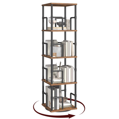 MAHANCRIS Rotating Bookshelf, 5-Tier Spinning Bookcase, 360° Revolving Bookcase, Storage Turning Shelf with Rails for Corner, Living Room, Bedroom