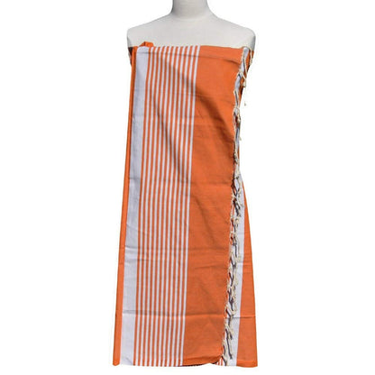 LES POULETTES BIJOUX - Fouta Beach Towel Orange Cotton and White Stripes 100 x 200cm