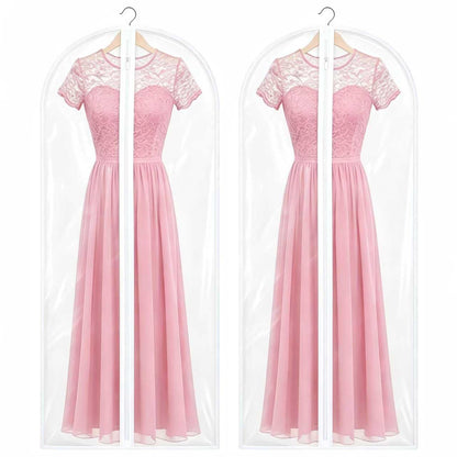 Cwmniily Garment Bags, 2 Pack, 60cm*160 cm Long Dress Bags Cover, PEVA Transparent Hanging Clothes Covers