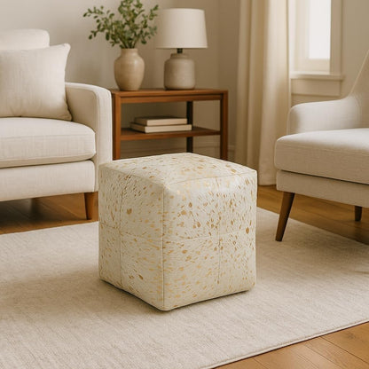 Heaven Hush Unstuffed Pouffe Cover Ottoman Handmade Hair-on Leather Pouf Cover only Genuine Cowhide Square Footrest Footstool Seat for Balcony Office