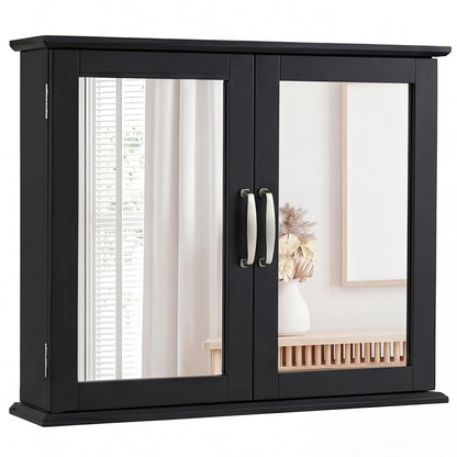 RELAX4LIFE Bathroom Wall Cabinet, Double Door Mirrored Storage Cupboard with Inner Shelf